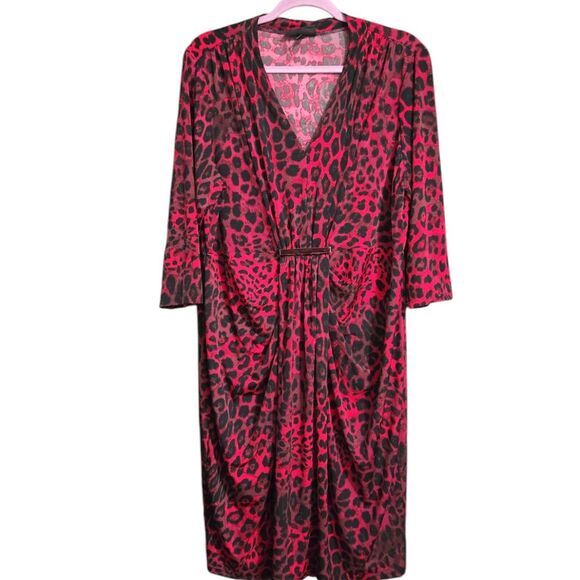 Lane Bryant Leopard Print Red and Black Women's 3/4 Sleeve Midi Dress - Picture 1 of 2